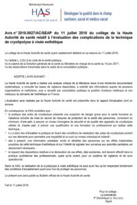 HAS Evaluation des complications de la cryolipolyse