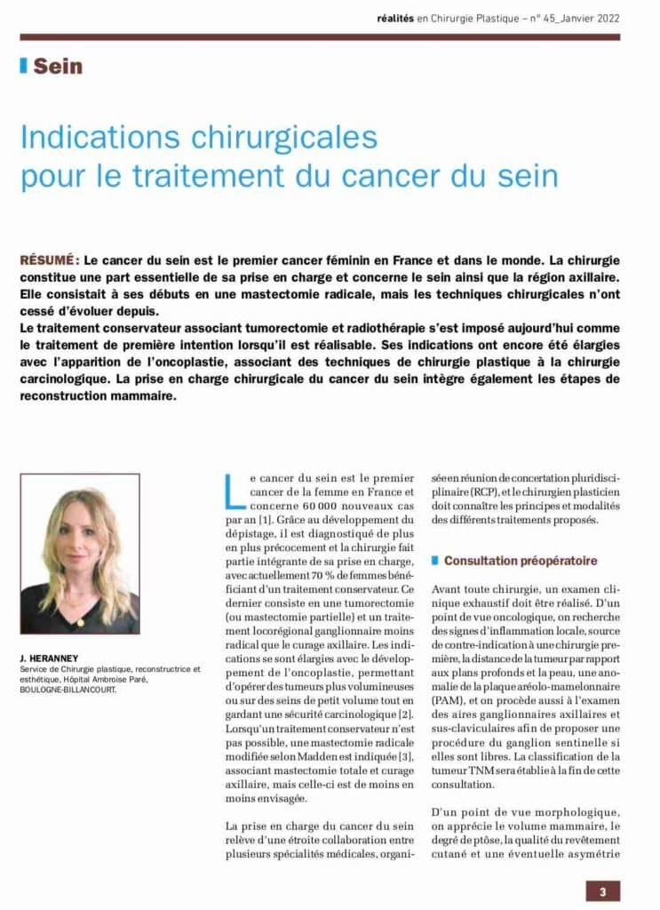 Indications chirurgicales pour le traitement du cancer du sein